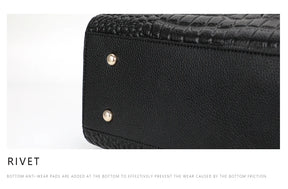 Bolsa feminina de couro genuíno Aidrani, bolsa de couro de vaca com padrão de crocodilo de grande capacidade, preta