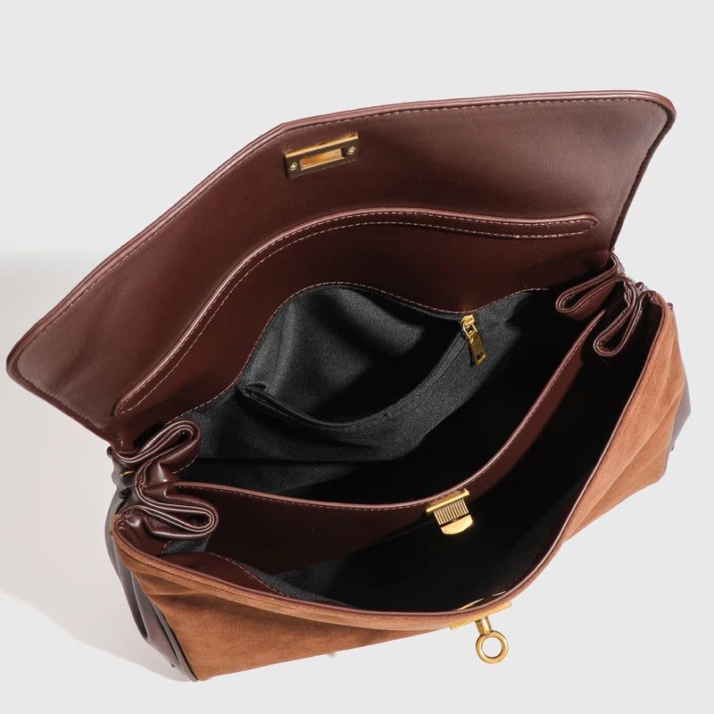 Sacolas de camurça sintética vintage para mulheres bolsas de designer de luxo e bolsas 2024 novo em bloqueio decoração grande capacidade alça superior nas axilas bolsa de ombro alta qualidade Frete grátis