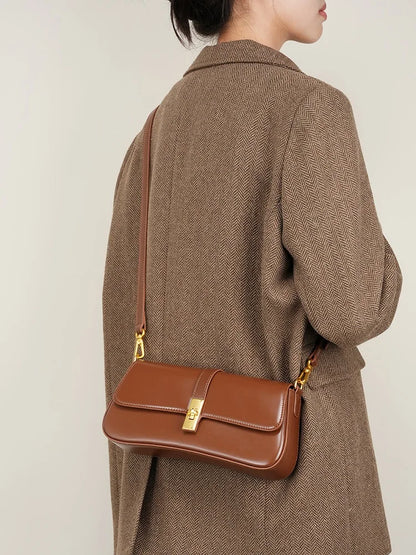 Mulheres de couro genuíno baguette bolsa ombro luxo cor sólida bolsa axilas saco moda senhoras saco compras presente