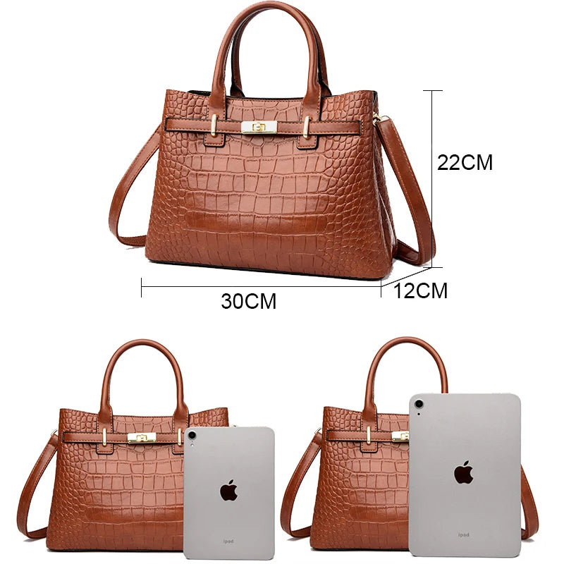 Famosa marca senhoras bolsas de alta qualidade crocodilo listra três sacos principais designer crossbody bolsa ombro para as mulheres sacola