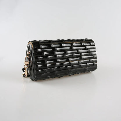 Nilerun-Vintage Retro Handmade Bambu Root Purse, Crossbody Mensageiro Shoulder Bag, Cadeia Longa Curta, Bolsa Noite Original, Preto