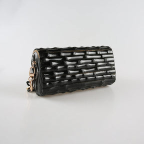 Nilerun-Vintage Retro Handmade Bambu Root Purse, Crossbody Mensageiro Shoulder Bag, Cadeia Longa Curta, Bolsa Noite Original, Preto