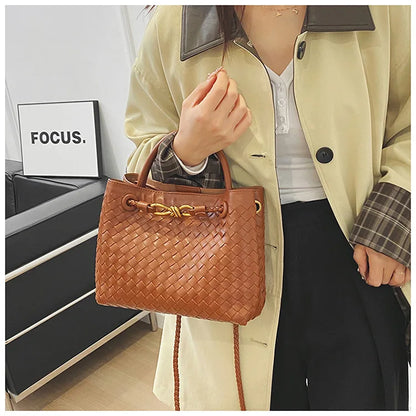 2025 Novo! Bolsa feminina elegante com fivela de corda de metal tecida à mão - multifuncional, ideal para viagens e deslocamento
