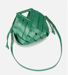 2024 novo design de luxo moda tecido bolsa couro genuíno francês portátil retro tendência bolsa ombro oco para fora balde saco