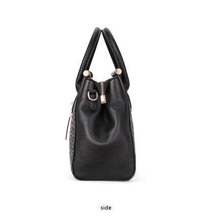 Bolsa feminina de couro genuíno Aidrani, bolsa de couro de vaca com padrão de crocodilo de grande capacidade, preta