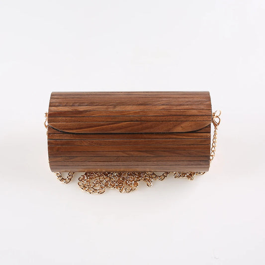 Bolsa de ombro de madeira artesanal de noz vintage, Saco transversal do telefone do corpo, Cilindro Circular, Messenger Bag