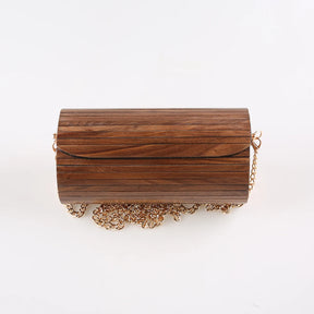 Bolsa de ombro de madeira artesanal de noz vintage, Saco transversal do telefone do corpo, Cilindro Circular, Messenger Bag