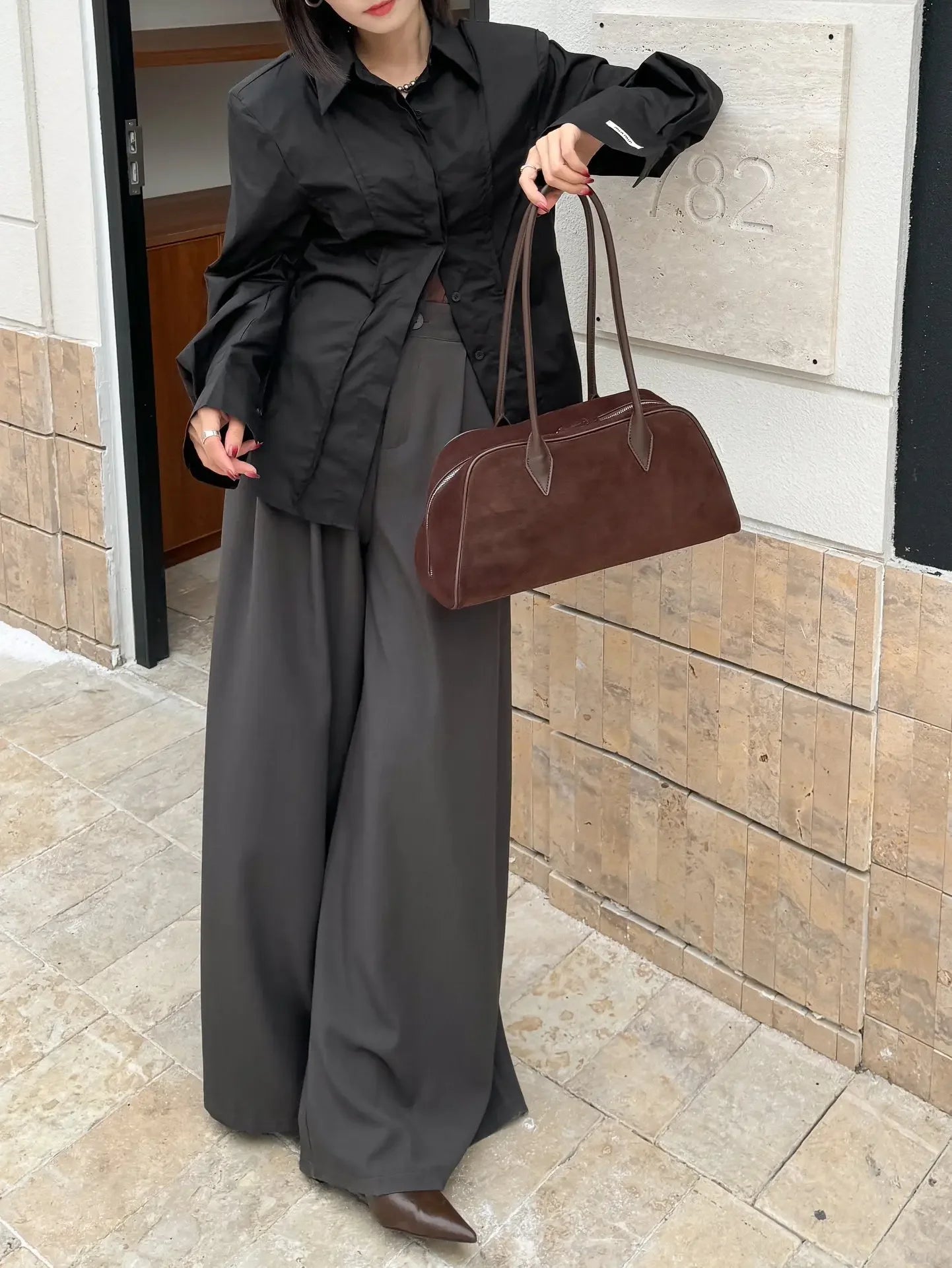 Camurça de couro grande capacidade boston axilas senhoras saco marrom moda feminina commuter boliche fosco bolsa ombro café vermelho