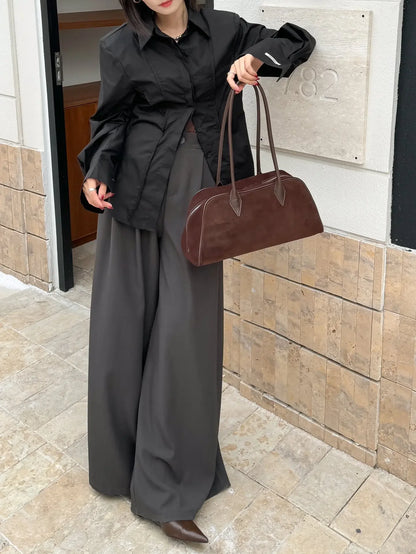 Camurça de couro grande capacidade boston axilas senhoras saco marrom moda feminina commuter boliche fosco bolsa ombro café vermelho