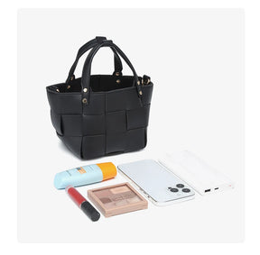 Bolsa tote pequena de tecido para mulheres com bolsa de couro vegano artesanal bolsa de ombro alça superior bolsa crossbody bolsas