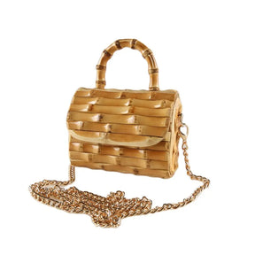 Corrente longa exclusiva artesanal de madeira natural rattan palha alça de raiz de bambu pequena mini bolsa de ombro mensageiro de corpo cruzado