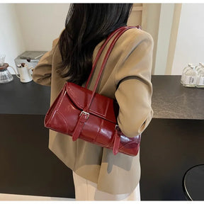 Retro cera de óleo couro bolsa ombro para as mulheres 2025 inverno y2k tendência cor sólida borgonha axilas bolsa feminina bolsas tote