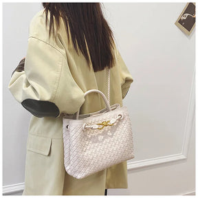 2025 Novo! Bolsa feminina elegante com fivela de corda de metal tecida à mão - multifuncional, ideal para viagens e deslocamento