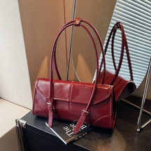 Retro cera de óleo couro bolsa ombro para as mulheres 2025 inverno y2k tendência cor sólida borgonha axilas bolsa feminina bolsas tote