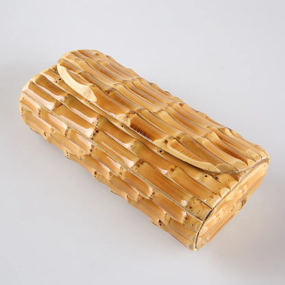 Nilerun marca moda vintage retro madeira dura rattan palha noite bolsa carteira única artesanal natural bambu raiz saco de embreagem