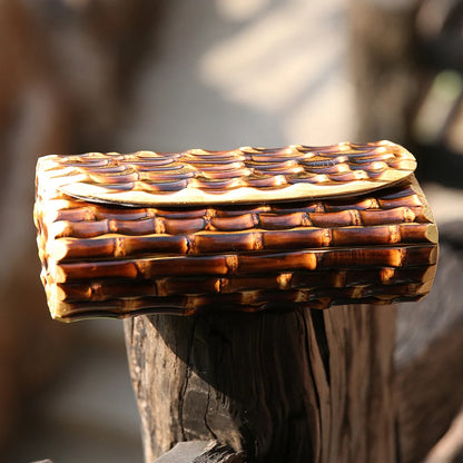 Nilerun marca vintage retro rattan de madeira sólida palha noite bolsa carteira original artesanal preto verdadeiro bambu raiz saco embreagem