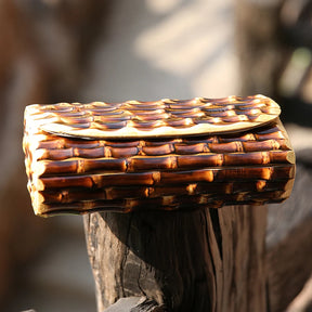 Nilerun marca vintage retro rattan de madeira sólida palha noite bolsa carteira original artesanal preto verdadeiro bambu raiz saco embreagem
