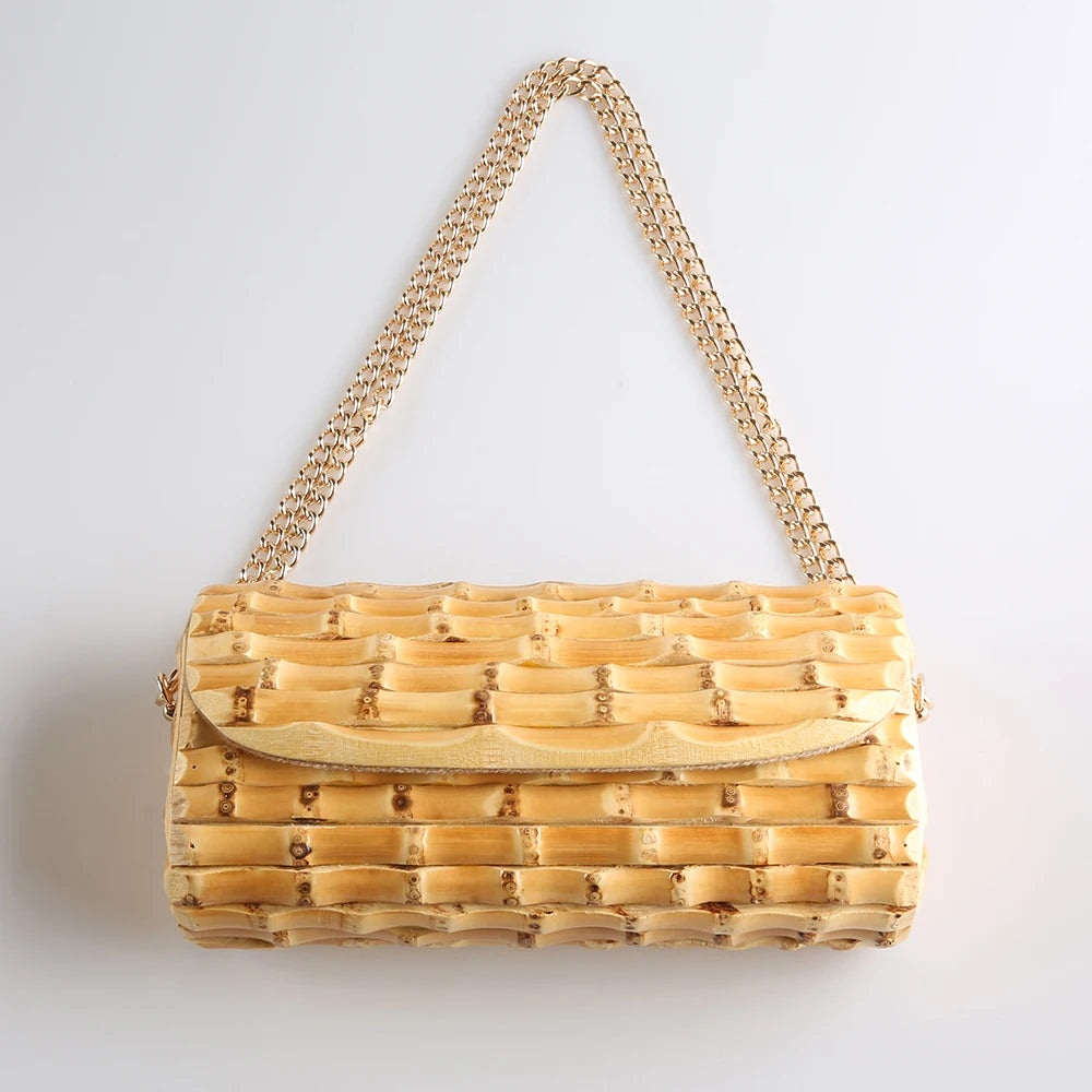 Nilerun marca longa corrente ajustável exclusivo artesanal de madeira natural rattan palha bambu raiz cruz corpo ombro saco do mensageiro